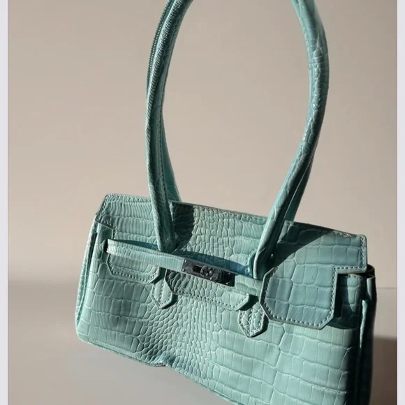 Akira Teal Crocodile-Embossed Handbag - Picture 3 of 4
